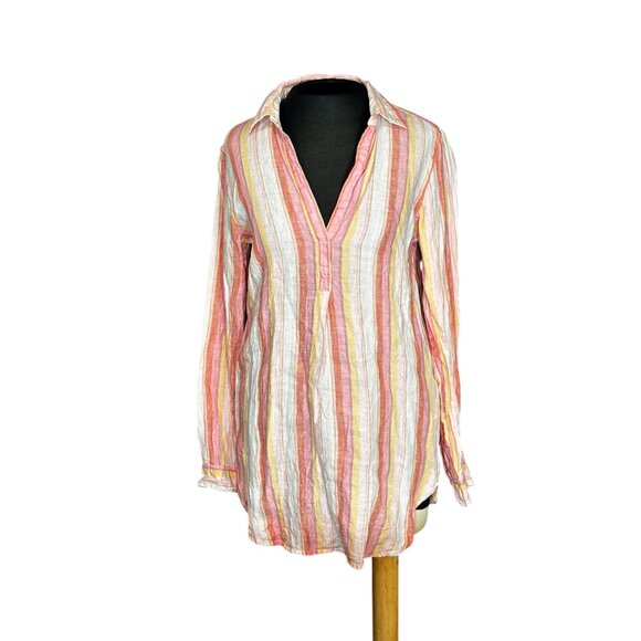 Gap Womens Striped Lightweight Linen Tunic Top XS Long Sleeve Multicolor - Picture 1 of 10